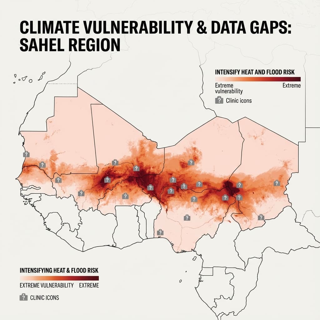 Map showing climate risks and data gaps